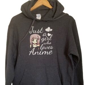 Port & Company Graphic Hoodie Size M - Just A Girl Who Loves Anime Sweatshirt